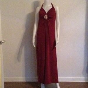 Wine Halter Maxi Dress